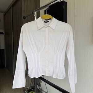 Topshop Shirt Women's Size 4 White Corset Waist Long Sleeve Collared Button Down